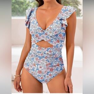 Odizli Women’s Floral Print One piece Swimsuit Size S